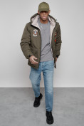 Купить Куртка мужская зимняя с капюшоном молодежная цвета хаки 88917Kh, фото 16
