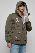 Купить Куртка мужская зимняя с капюшоном молодежная цвета хаки 88917Kh, фото 9