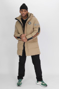Купить Спортивная молодежная куртка удлиненная мужская бежевого цвета 90006B, фото 13