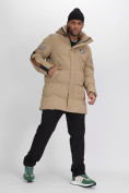Купить Спортивная молодежная куртка удлиненная мужская бежевого цвета 90006B, фото 19