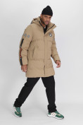 Купить Спортивная молодежная куртка удлиненная мужская бежевого цвета 90006B, фото 3
