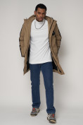 Купить Спортивная молодежная куртка удлиненная мужская бежевого цвета 90008B, фото 13