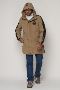 Купить Спортивная молодежная куртка удлиненная мужская бежевого цвета 90008B, фото 5