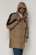 Купить Спортивная молодежная куртка удлиненная мужская бежевого цвета 90008B, фото 8