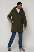 Купить Спортивная молодежная куртка удлиненная мужская цвета хаки 90008Kh, фото 2