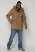 Купить Парка спортивная зимняя мужская с капюшоном   бежевого цвета 90015B, фото 3