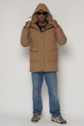 Купить Парка спортивная зимняя мужская с капюшоном   бежевого цвета 90015B, фото 5