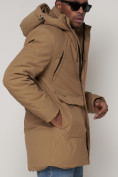 Купить Парка спортивная зимняя мужская с капюшоном   бежевого цвета 90015B, фото 9
