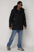 Купить Парка спортивная зимняя мужская с капюшоном   черного цвета 90015Ch, фото 3