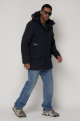 Купить Парка спортивная зимняя мужская с капюшоном   темно-синего цвета 90015TS, фото 3