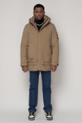 Купить Спортивная молодежная куртка удлиненная мужская бежевого цвета 90016B