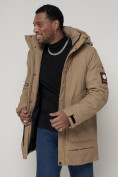 Купить Спортивная молодежная куртка удлиненная мужская бежевого цвета 90016B, фото 12