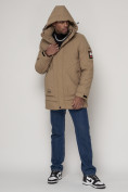 Купить Спортивная молодежная куртка удлиненная мужская бежевого цвета 90016B, фото 5