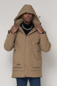 Купить Спортивная молодежная куртка удлиненная мужская бежевого цвета 90016B, фото 6