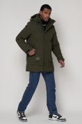 Купить Спортивная молодежная куртка удлиненная мужская цвета хаки 90016Kh, фото 3