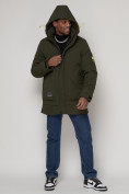 Купить Спортивная молодежная куртка удлиненная мужская цвета хаки 90016Kh, фото 5