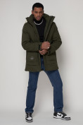 Купить Спортивная молодежная куртка удлиненная мужская цвета хаки 90016Kh, фото 8