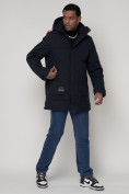 Купить Спортивная молодежная куртка удлиненная мужская темно-синего цвета 90016TS, фото 3
