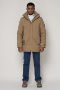 Купить Спортивная молодежная куртка удлиненная мужская бежевого цвета 90017B