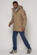 Купить Спортивная молодежная куртка удлиненная мужская бежевого цвета 90017B, фото 2