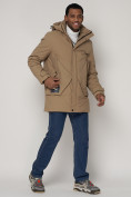 Купить Спортивная молодежная куртка удлиненная мужская бежевого цвета 90017B, фото 3