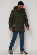 Купить Спортивная молодежная куртка удлиненная мужская цвета хаки 90017Kh, фото 5