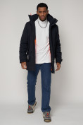 Купить Спортивная молодежная куртка удлиненная мужская темно-синего цвета 90017TS, фото 13
