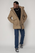 Купить Спортивная молодежная куртка удлиненная мужская бежевого цвета 90020B, фото 10