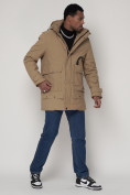Купить Спортивная молодежная куртка удлиненная мужская бежевого цвета 90020B, фото 2