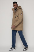 Купить Спортивная молодежная куртка удлиненная мужская бежевого цвета 90020B, фото 4