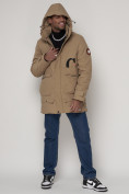 Купить Спортивная молодежная куртка удлиненная мужская бежевого цвета 90020B, фото 5