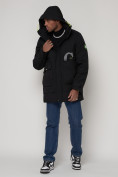 Купить Спортивная молодежная куртка удлиненная мужская черного цвета 90020Ch, фото 5