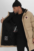 Купить Спортивная молодежная куртка удлиненная мужская бежевого цвета 9009B, фото 14