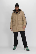 Купить Спортивная молодежная куртка удлиненная мужская бежевого цвета 9009B, фото 16