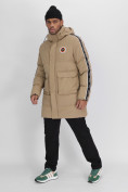 Купить Спортивная молодежная куртка удлиненная мужская бежевого цвета 9009B, фото 2