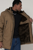 Купить Парка мужская зимняя с мехом бежевого цвета 92112B, фото 13