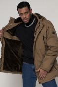 Купить Парка мужская зимняя с мехом бежевого цвета 92112B, фото 14
