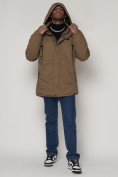 Купить Парка мужская зимняя с мехом бежевого цвета 92112B, фото 5