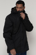 Купить Парка мужская зимняя с мехом черного цвета 92112Ch, фото 7