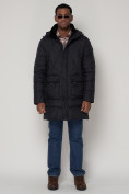 Купить Куртка зимняя мужская классическая стеганная темно-синего цвета 92895TS