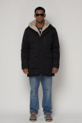 Купить Парка мужская зимняя с мехом черного цвета 93598Ch, фото 3