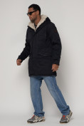 Купить Парка мужская зимняя с мехом темно-синего цвета 93598TS, фото 3