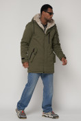 Купить Парка мужская зимняя с мехом цвета хаки 93601Kh, фото 3