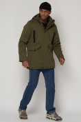 Купить Парка мужская зимняя с капюшоном цвета хаки 93610Kh, фото 3