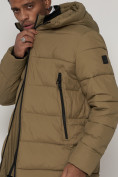 Купить Спортивная молодежная куртка удлиненная мужская бежевого цвета 93686B, фото 12