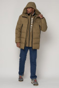 Купить Спортивная молодежная куртка удлиненная мужская бежевого цвета 93686B, фото 4
