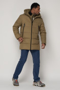 Купить Спортивная молодежная куртка удлиненная мужская бежевого цвета 93686B, фото 3