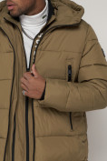 Купить Спортивная молодежная куртка удлиненная мужская бежевого цвета 93686B, фото 10
