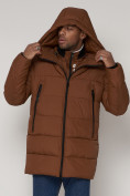 Купить Спортивная молодежная куртка удлиненная мужская коричневого цвета 93686K, фото 11