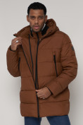 Купить Спортивная молодежная куртка удлиненная мужская коричневого цвета 93686K, фото 12